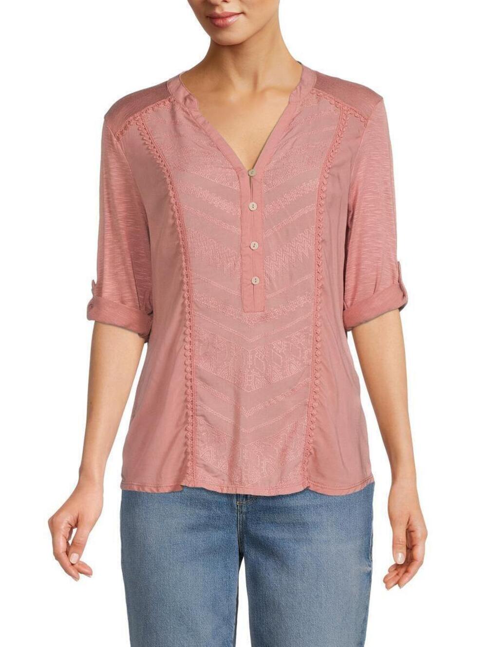 Democracy Women's Pink Rayon Blend Button-Up Blouse Size Small